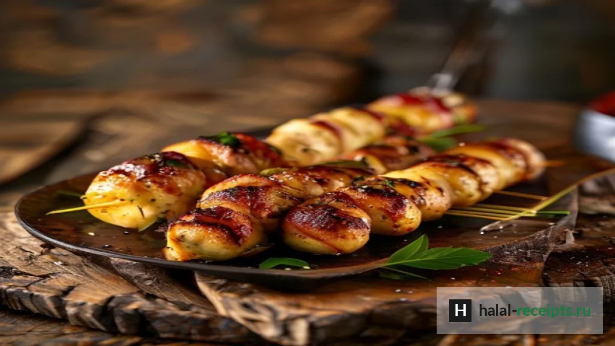 Куриный шашлык с овощами на шпажках