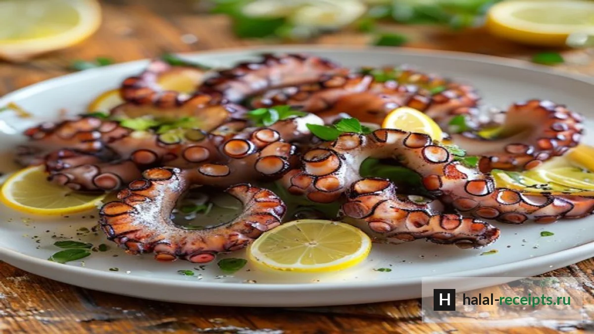 Осьминог, жареный на гриле с чесноком и лимоном